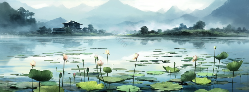中国风水墨荷花池风景山水画背景,插画/手绘图,插画/手绘图库,插画/手绘图下载,插画/手绘